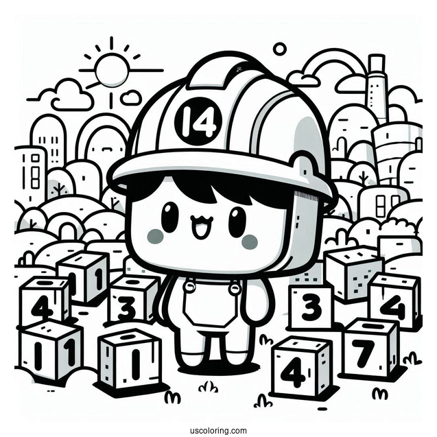 Numberblocks Coloring Page14 Outdoor Wearing Helmet