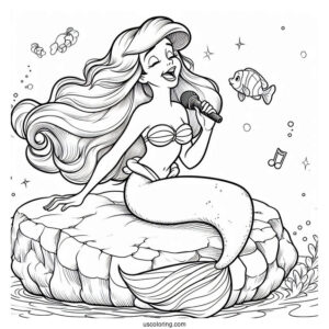 Ariel Singing On Top Of Rock Coloring Sheet