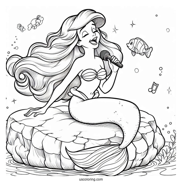Ariel Singing On Top Of Rock Coloring Sheet