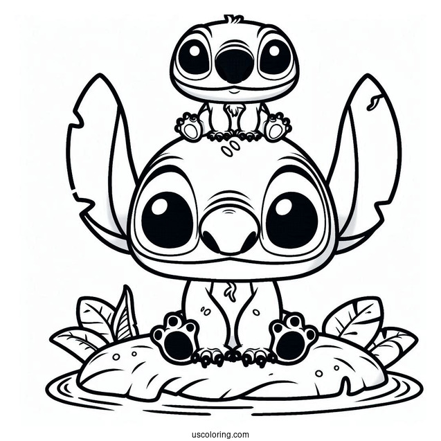 Funko Pop Stitch With Frog On Head To Color