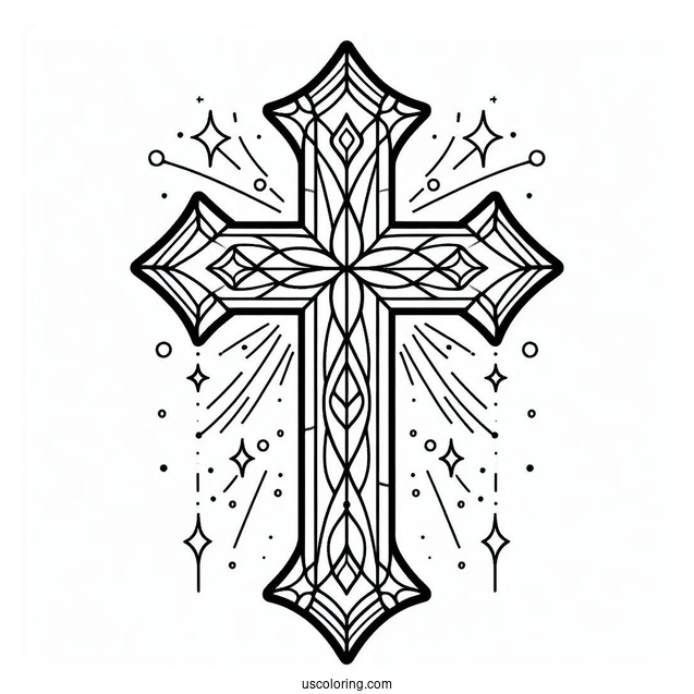 Simple Cross Stained Glass Coloring Page