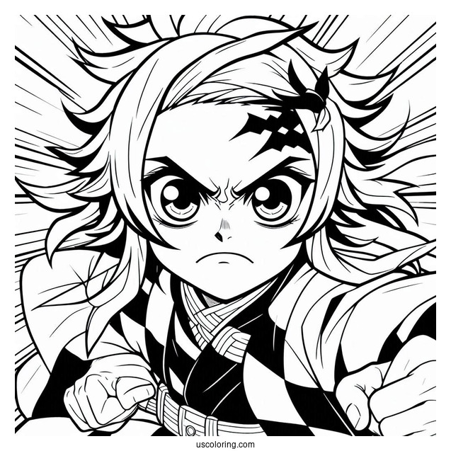 Angry Tanjiro Coloring Page In Battle