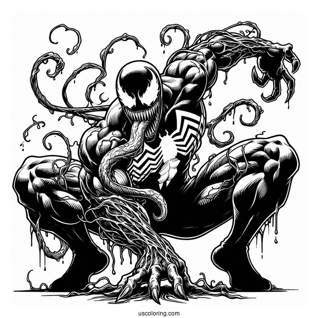 Detailed Carnage Coloring Page In Front Of Venom