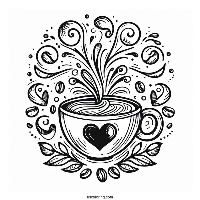 Coffee Coloring Pages Of Heart Coffee Art For Kids