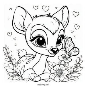Coloring Page Of Bambi With Butterfly On Nose