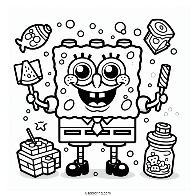 Smiling Lego SpongeBob Coloring Page For Kids
