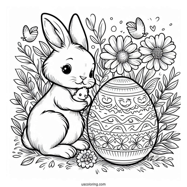 Easter Bunny Coloring Page Holding Easter Egg With Chick Inside