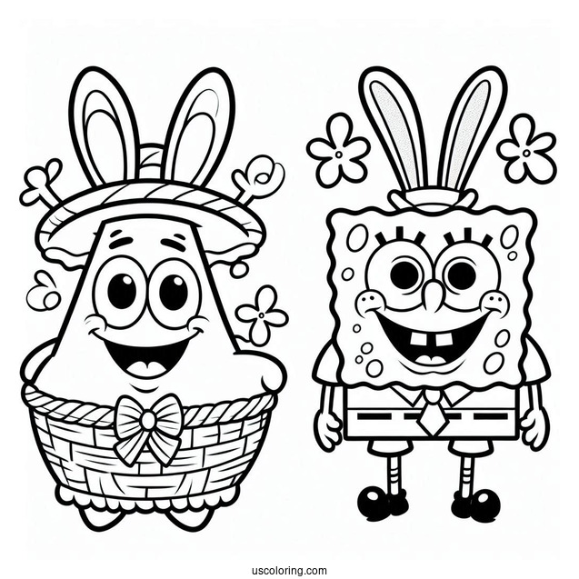 Easter SpongeBob Coloring Page And Patrick Star With Bunny Ears