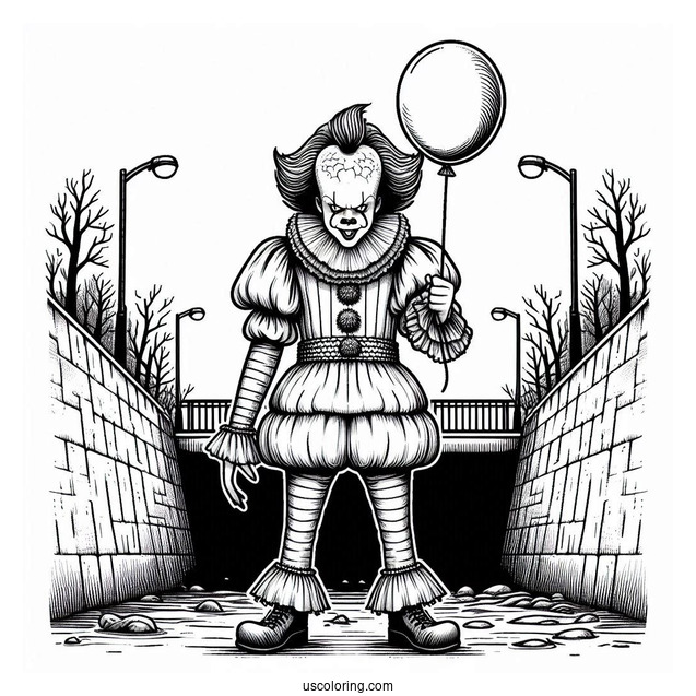 Evil Pennywise In The Sewers Holding A Balloon
