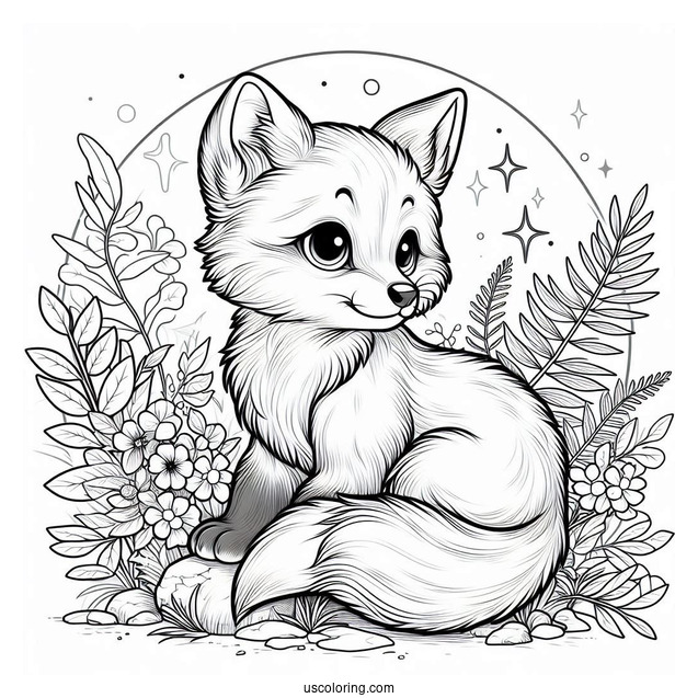 Realistic Baby Fox Coloring Page In Nature