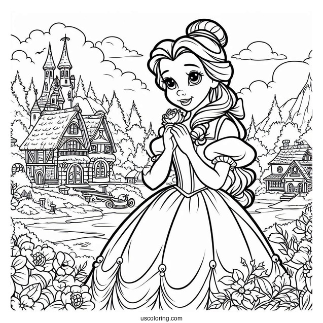 Coloring Sheet Of Belle In The Village