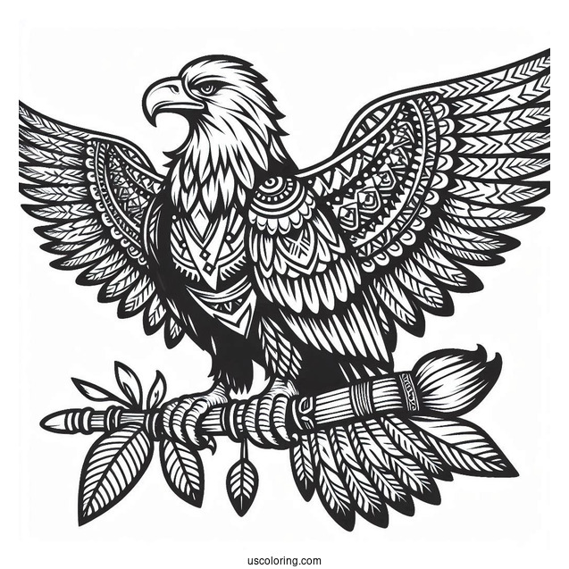 Eagle Perched On Native American Coloring Page Warrior's Arm