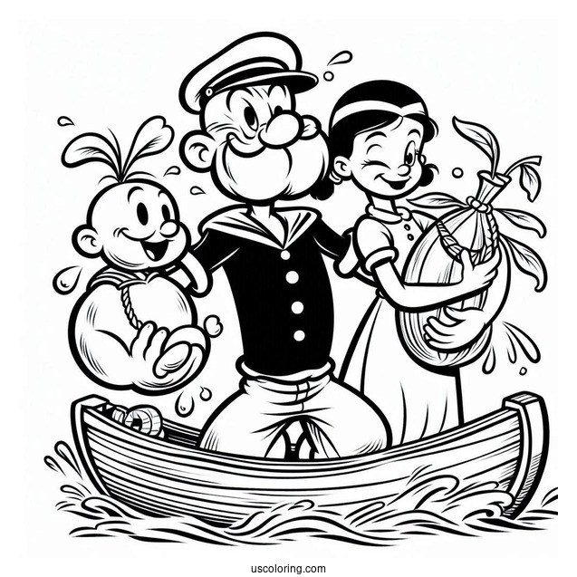 Popeye Coloring Page Carrying Swee Pea, Eugene, And Olive Oyl