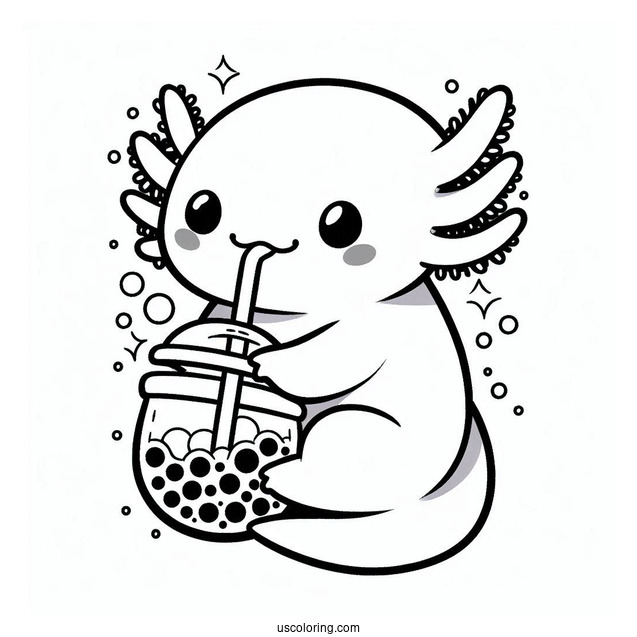 Cute Coloring Page Of Axolotl Drinking A Boba Tea