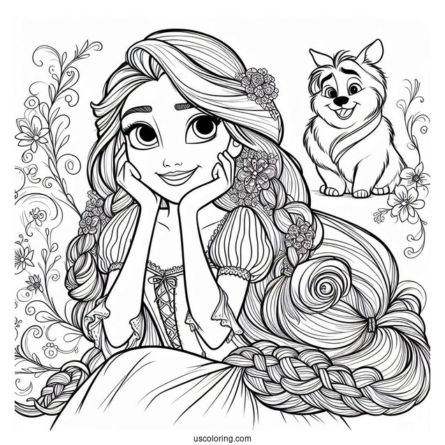 Princess Coloring Page Of Rapunzel With Pascal And Maximus Tangled
