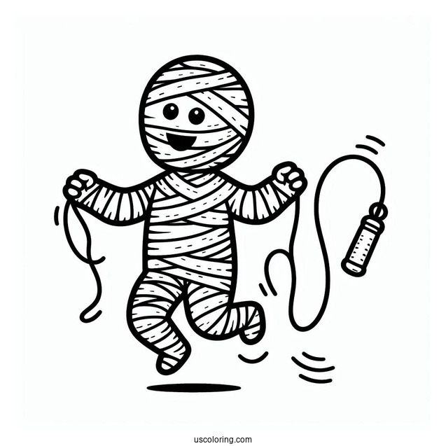 Easy Mummy Coloring Page Playing Jump Rope For Kids
