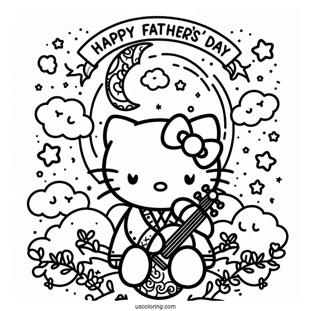 Hello Kitty With Happy Father's Day Coloring Page Of Script In The Sky For Kids