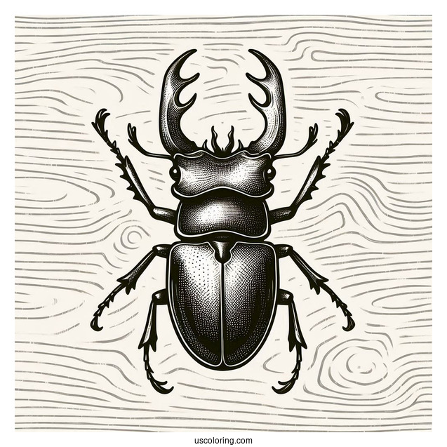 Stag Beetle Coloring Page On Textured Wood