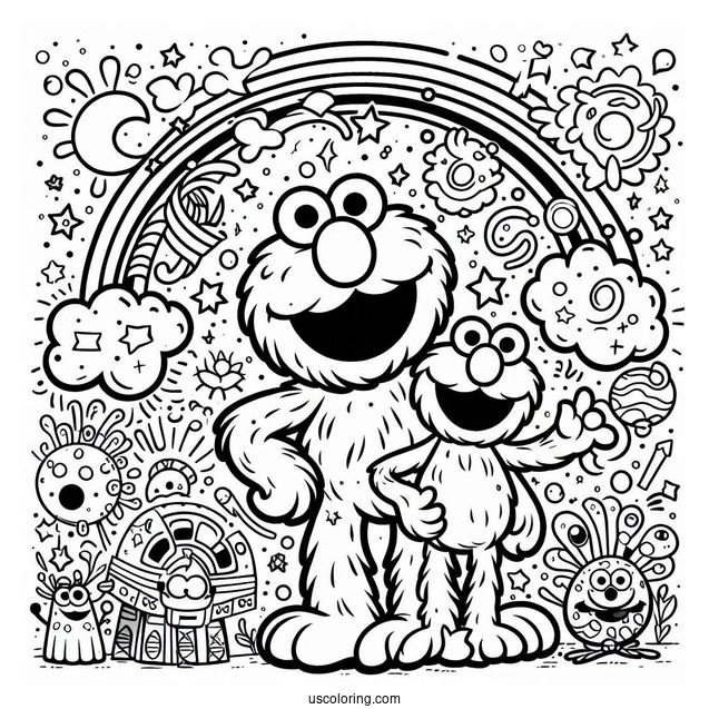Coloring Sheet Of Elmo and Sesame Street Friends
