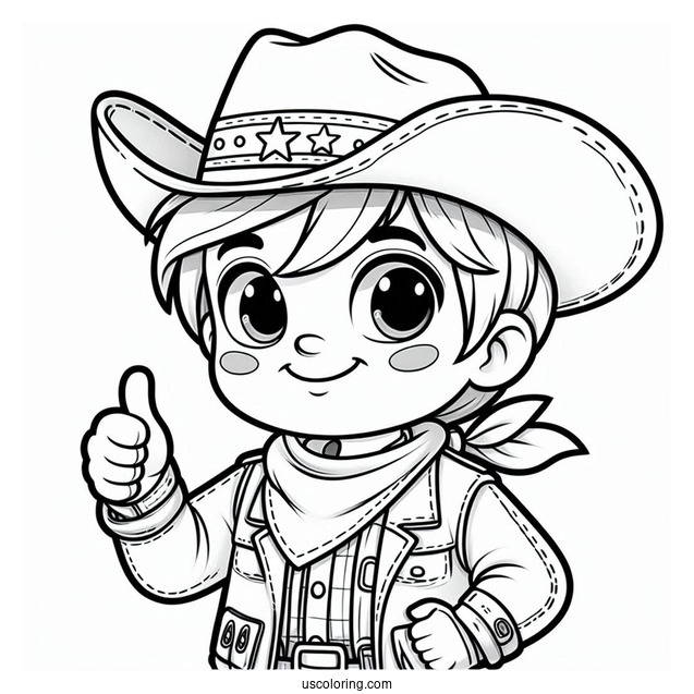 Cute Cowboy Coloring Page Giving A Thumbs Up For Preschoolers