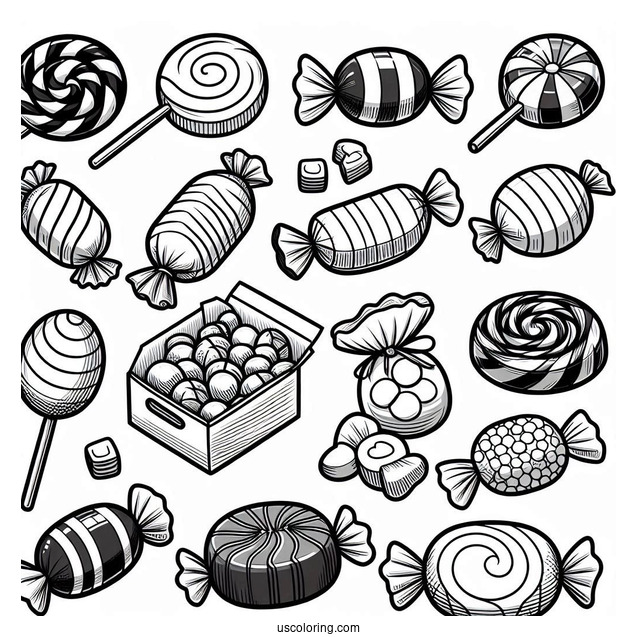 Full Page Of Assorted Candies To Color