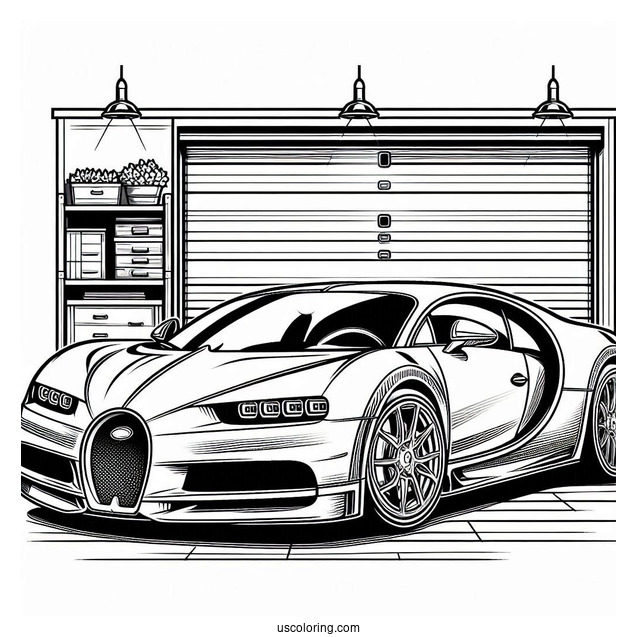 Parked Bugatti Coloring Page Chiron In garage