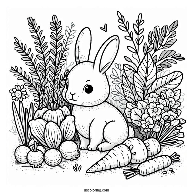 Rabbit In Veggie Patch To Color