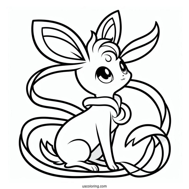 Simple Sylveon Coloring Page Outline With Long Ribbons