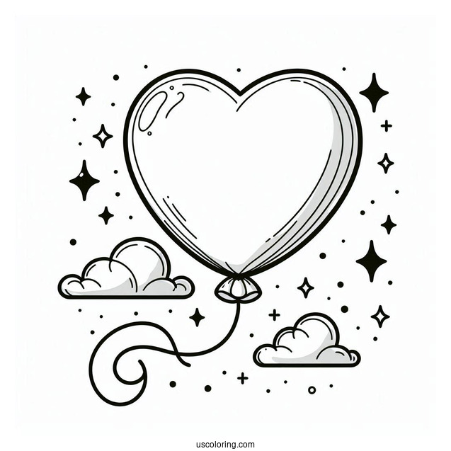Valentines Day Love Heart Balloon To Color