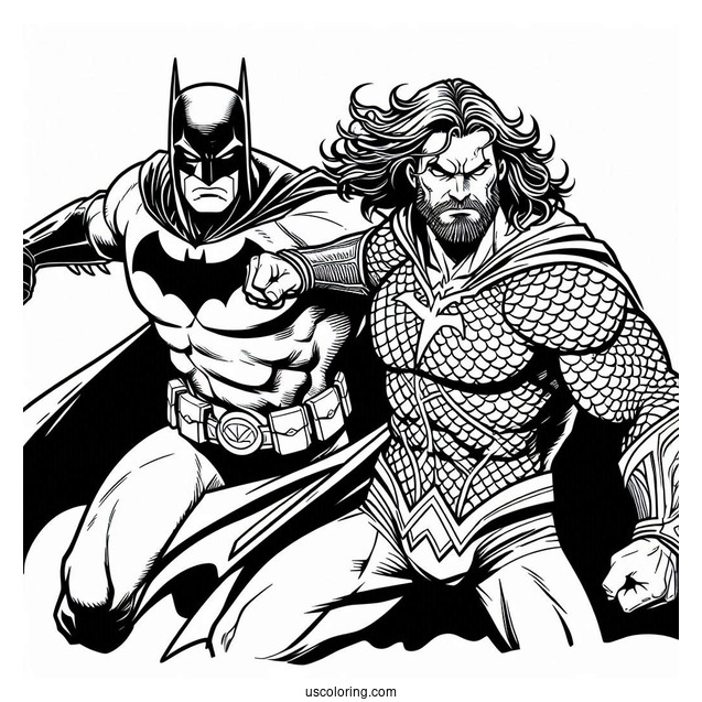 Batman Fighting Alongside Aquaman Coloring Page
