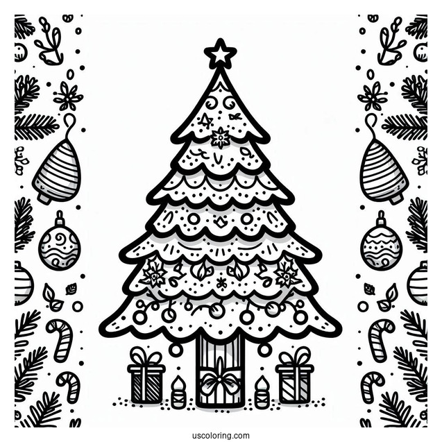 Easy To Color Christmas Tree For Kids