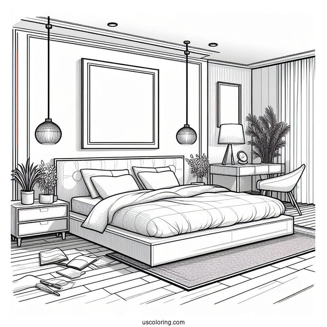 Sleek Modern Bedroom Coloring Page