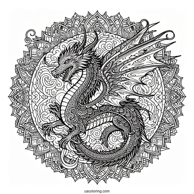 Intricate Dragon Mandala Coloring Sheet