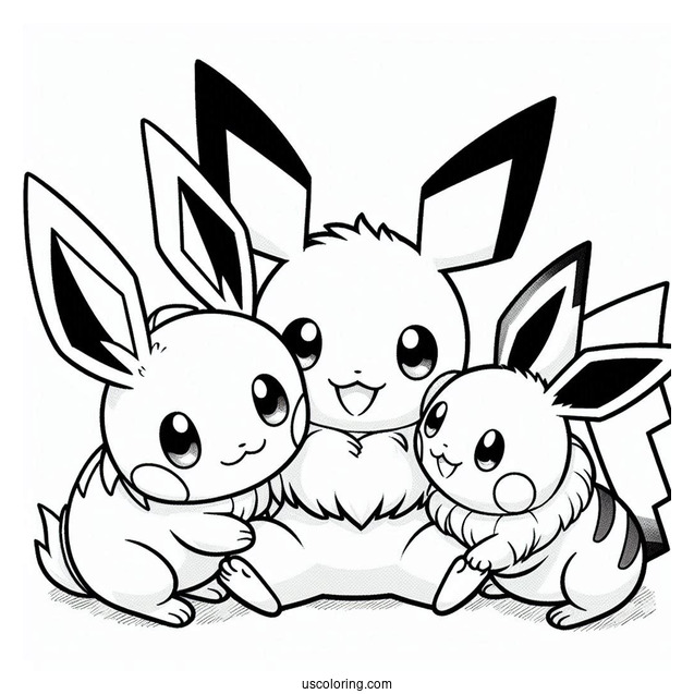 Pichu, Eevee, And Pikachu Playing Together