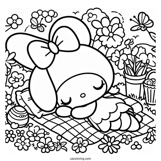My Melody Coloring Page Napping In Garden For Kids