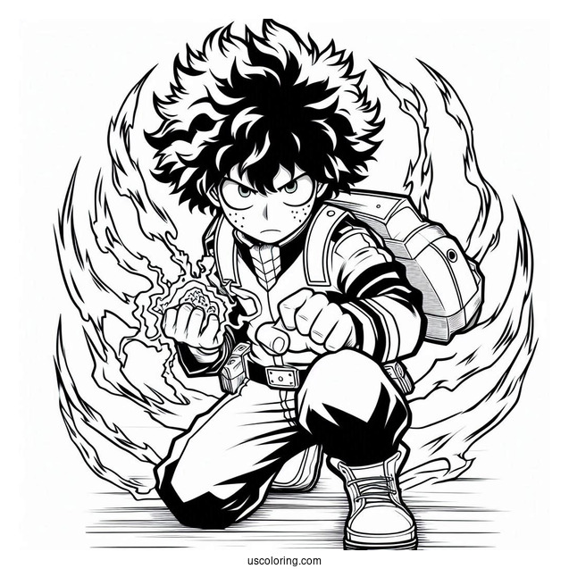 Deku Coloring Page In Battle
