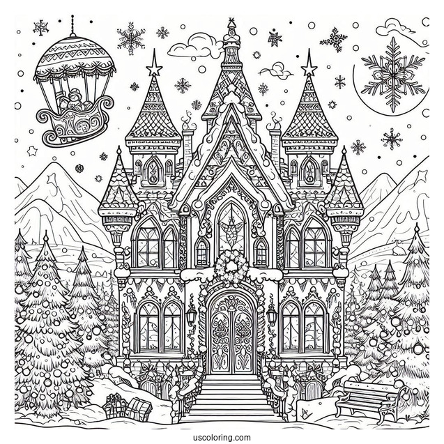 Magical Christmas Palace In The North Pole Coloring Page For Kids