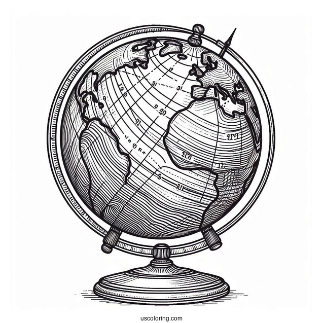 Globe With Longitude And Latitude Lines On A Dowel