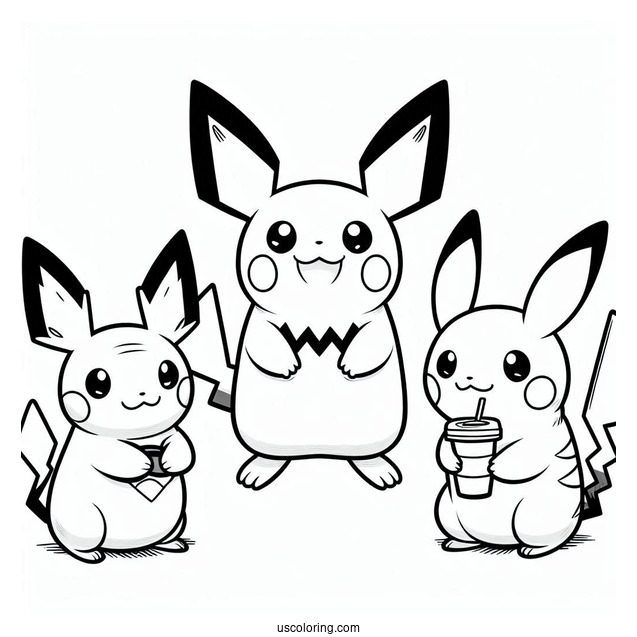 Coloring Sheet Of Pichu, Raichu, And Pikachu For Kids