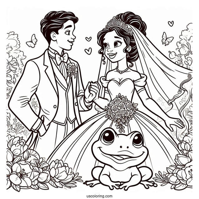 Easy Coloring Sheet Of Tiana And Naveen Wedding