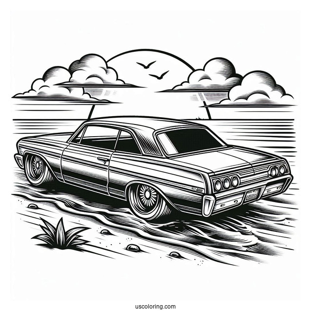 Side View Of Lowrider Coloring Page At The Beach