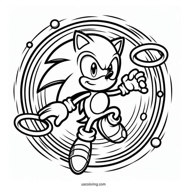 Sonic Running Through Rings Coloring Sheet
