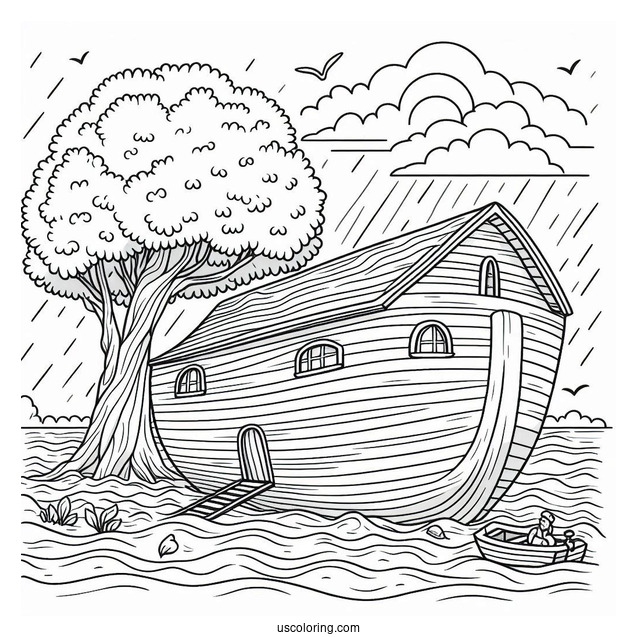Simple Noah's Ark Coloring Page Before The Flood For Preschoolers