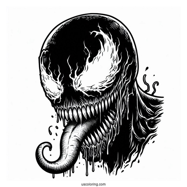 Scary Close Up Of Carnage Coloring Page With Tongue Out