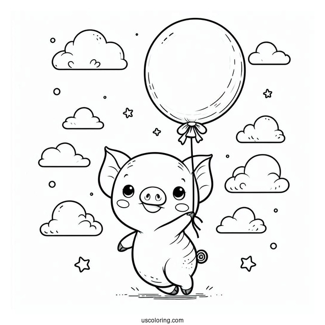 Piglet Coloring Page In The Air Clinging To A Balloon