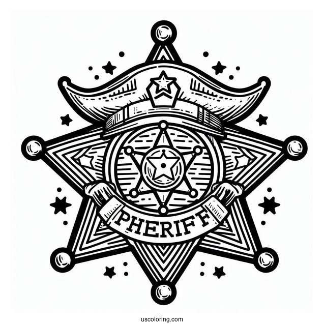Sheriff Badge Coloring Sheet For Kids