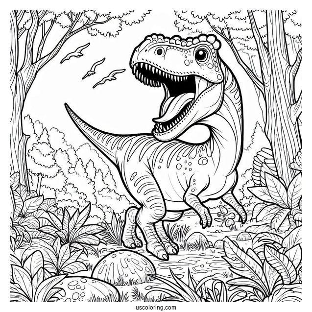 Roaring Parasaurolophus Coloring Page In The Forest
