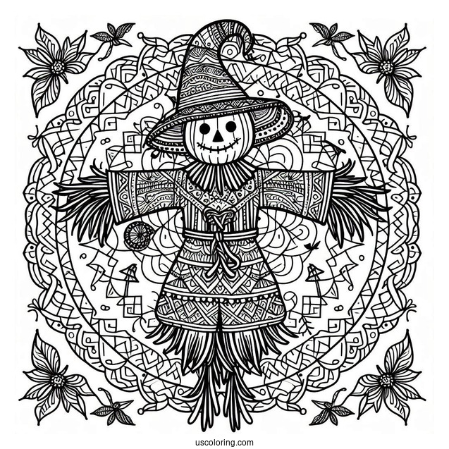 Intricate Scarecrow Coloring Page Mandala
