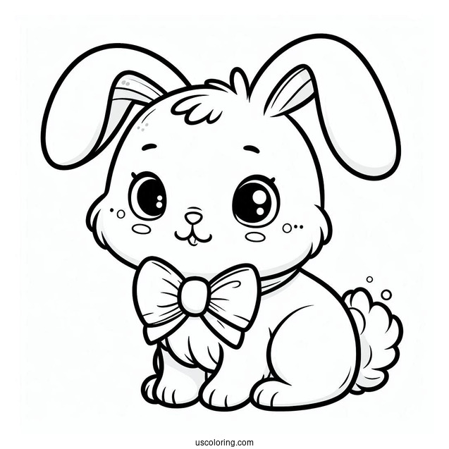 Adorable Little Rabbit Coloring Page With A Bowtie For Preschoolers