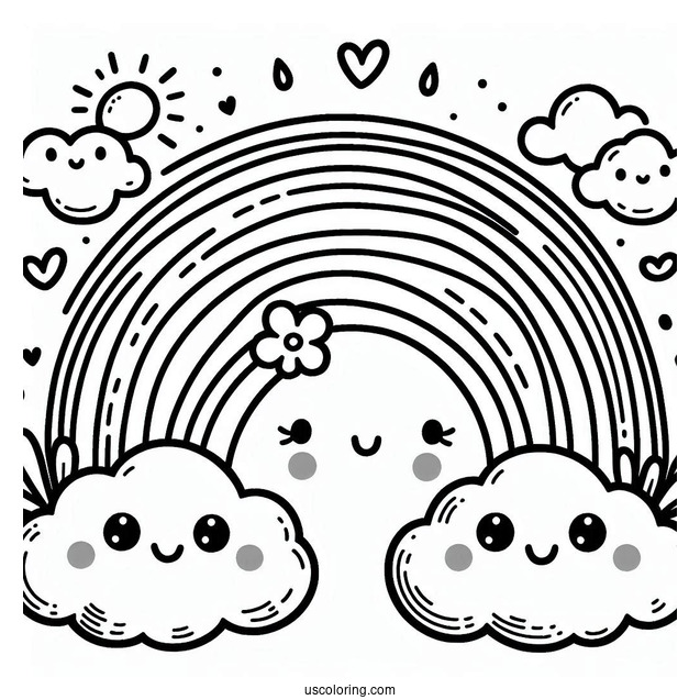 Rainbow With Smiling Clouds To Color